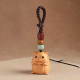 Sandalwood Zodiac Car Keychain Pendant Men and Women Cute Exquisite Mobile Phone Chain Safety Key Pendant