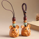 Sandalwood Zodiac Car Keychain Pendant Men and Women Cute Exquisite Mobile Phone Chain Safety Key Pendant