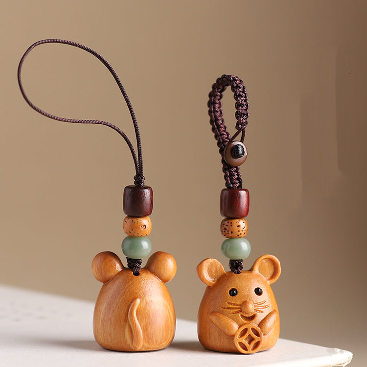 Sandalwood Zodiac Car Keychain Pendant Men and Women Cute Exquisite Mobile Phone Chain Safety Key Pendant