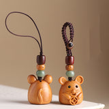 Sandalwood Zodiac Car Keychain Pendant Men and Women Cute Exquisite Mobile Phone Chain Safety Key Pendant