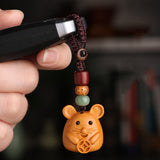 Sandalwood Zodiac Car Keychain Pendant Men and Women Cute Exquisite Mobile Phone Chain Safety Key Pendant