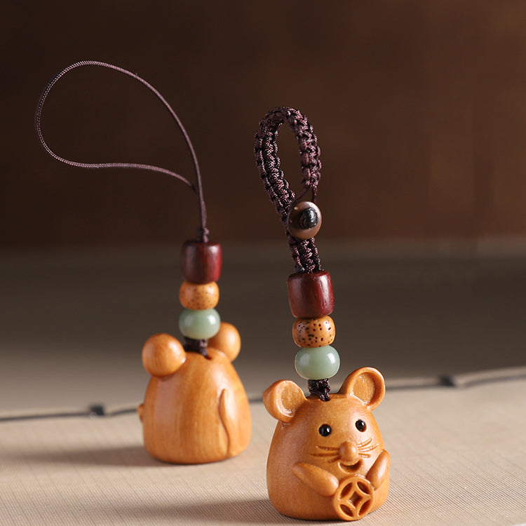 Sandalwood Zodiac Car Keychain Pendant Men and Women Cute Exquisite Mobile Phone Chain Safety Key Pendant