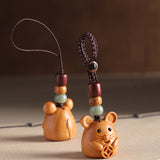 Sandalwood Zodiac Car Keychain Pendant Men and Women Cute Exquisite Mobile Phone Chain Safety Key Pendant