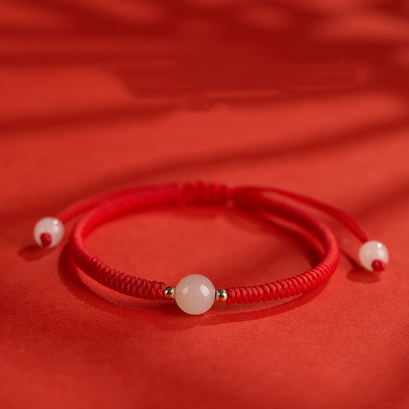 Natural Hotan Jade Bracelet Zodiac Year Red Rope Bracelet Transfer Beads Red Rope Woven Rope Men and Women Exquisite Bracelet