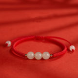 Natural Hotan Jade Bracelet Zodiac Year Red Rope Bracelet Transfer Beads Red Rope Woven Rope Men and Women Exquisite Bracelet