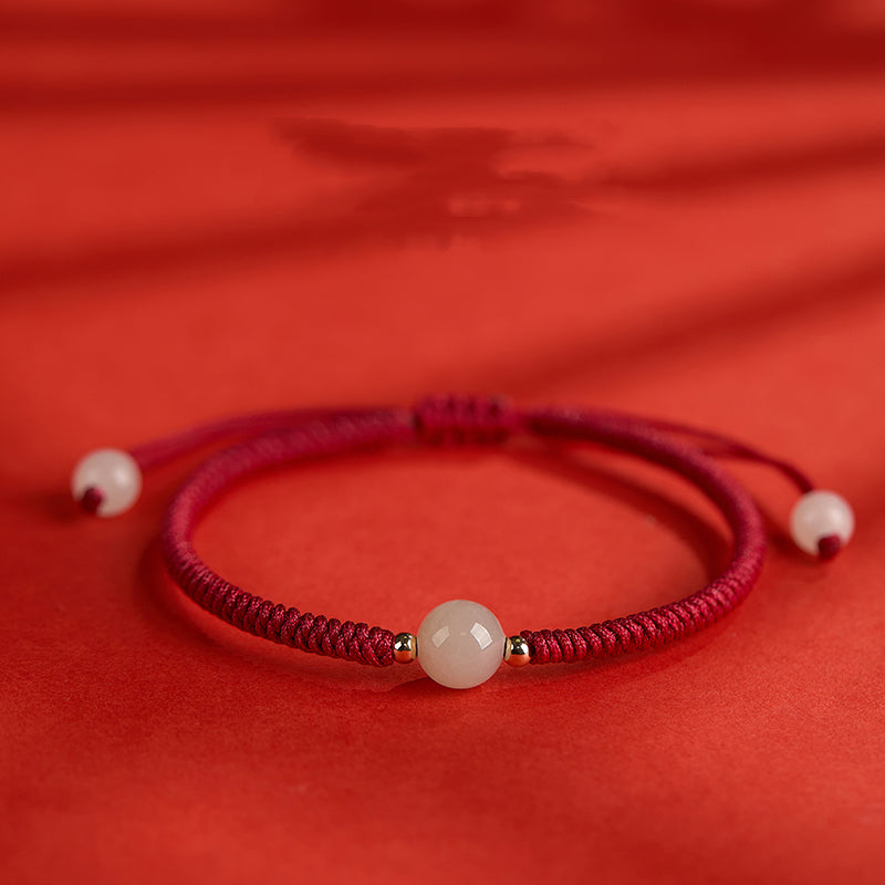 Natural Hotan Jade Bracelet Zodiac Year Red Rope Bracelet Transfer Beads Red Rope Woven Rope Men and Women Exquisite Bracelet