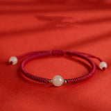 Natural Hotan Jade Bracelet Zodiac Year Red Rope Bracelet Transfer Beads Red Rope Woven Rope Men and Women Exquisite Bracelet
