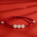 Natural Hotan Jade Bracelet Zodiac Year Red Rope Bracelet Transfer Beads Red Rope Woven Rope Men and Women Exquisite Bracelet