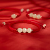 Natural Hotan Jade Bracelet Zodiac Year Red Rope Bracelet Transfer Beads Red Rope Woven Rope Men and Women Exquisite Bracelet