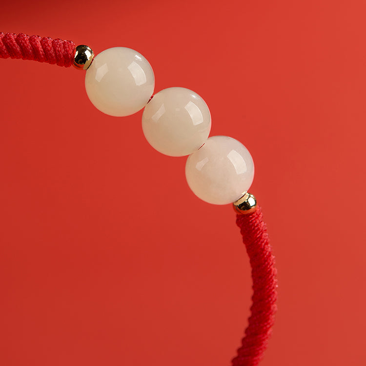 Natural Hotan Jade Bracelet Zodiac Year Red Rope Bracelet Transfer Beads Red Rope Woven Rope Men and Women Exquisite Bracelet