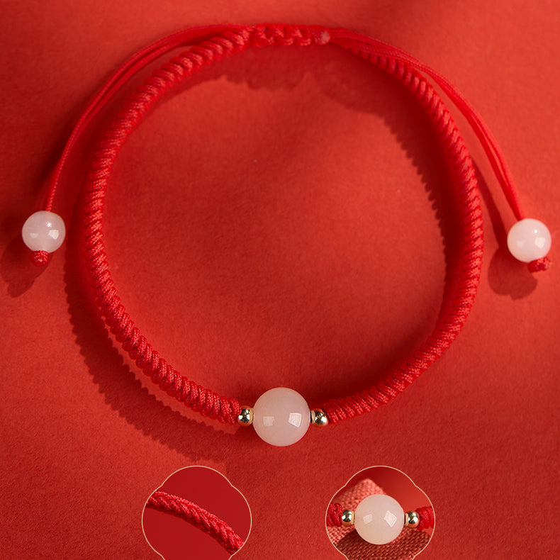 Natural Hotan Jade Bracelet Zodiac Year Red Rope Bracelet Transfer Beads Red Rope Woven Rope Men and Women Exquisite Bracelet