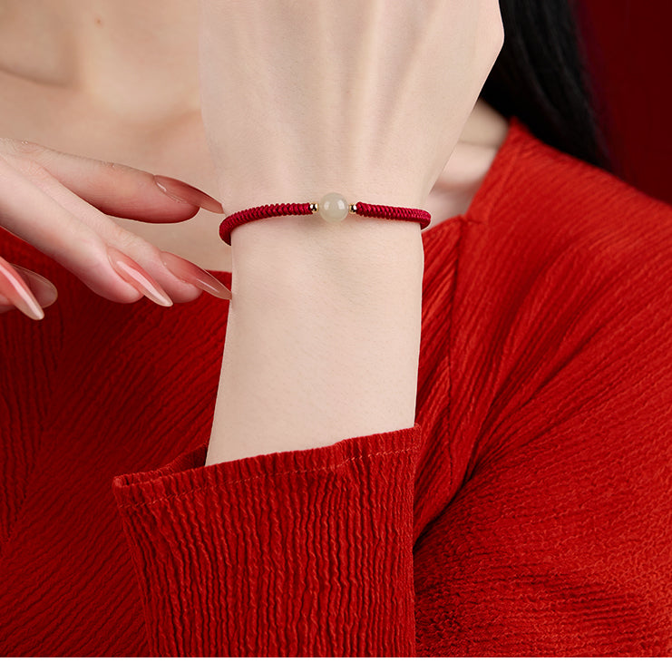 Natural Hotan Jade Bracelet Zodiac Year Red Rope Bracelet Transfer Beads Red Rope Woven Rope Men and Women Exquisite Bracelet