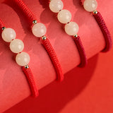 Natural Hotan Jade Bracelet Zodiac Year Red Rope Bracelet Transfer Beads Red Rope Woven Rope Men and Women Exquisite Bracelet