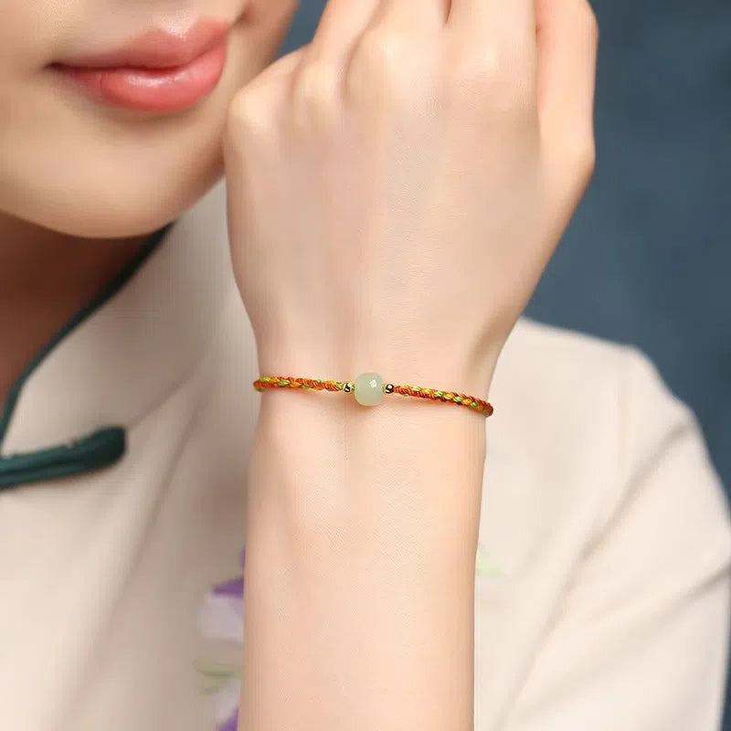 Hetian Jade Family Portrait Colorful Rope Bracelet Hand woven Baby Children Adult Red Rope Bracelet