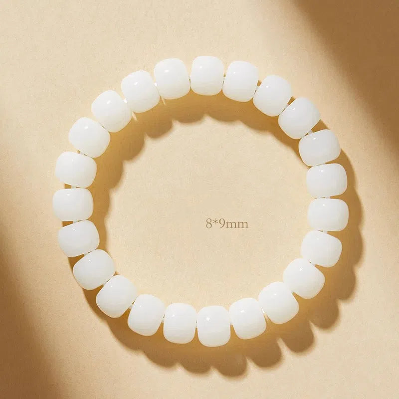 Natural White Jade Bodhi Bracelet for Men, Buddha Beads and Bodhi Roots, Original Ecological White Jade Bodhi Bracelet for Women