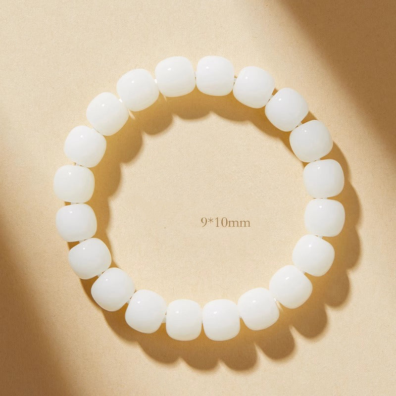 Natural White Jade Bodhi Bracelet for Men, Buddha Beads and Bodhi Roots, Original Ecological White Jade Bodhi Bracelet for Women