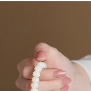 Natural White Jade Bodhi Bracelet for Men, Buddha Beads and Bodhi Roots, Original Ecological White Jade Bodhi Bracelet for Women