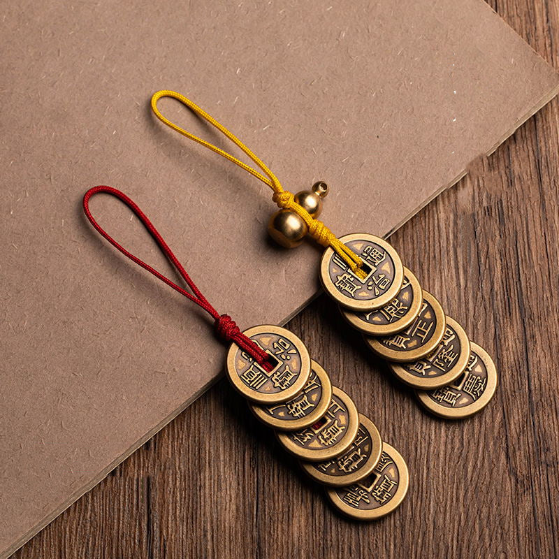 Copper Five Emperors Coins Retro Copper Coins Press Threshold Bedroom Stairs Kitchen Door to Door Carry Keychain Pendant