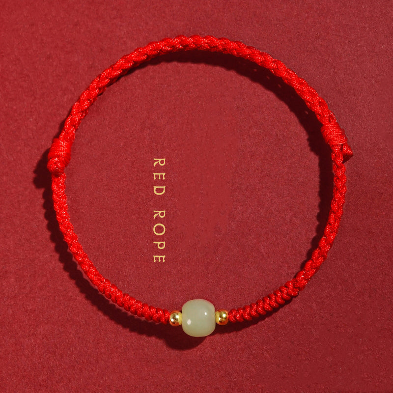 Natural Hetian Jade Transfer Beads Red Rope Bracelet Handmade Braided Rope Couple Bracelet as a Gift