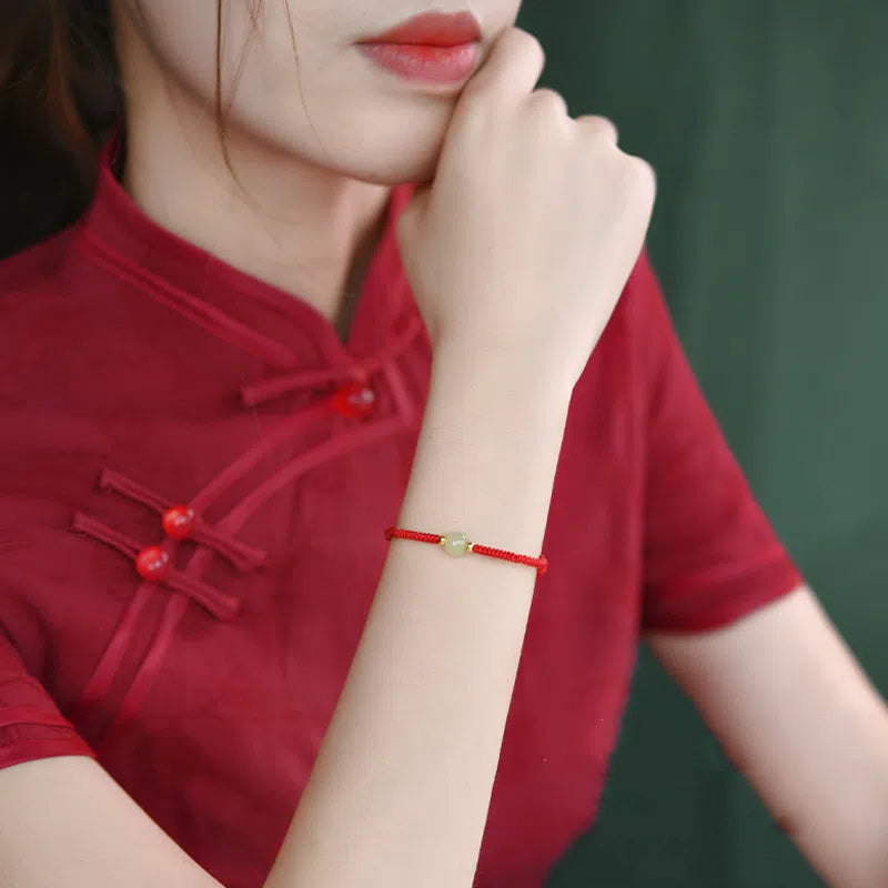 Natural Hetian Jade Transfer Beads Red Rope Bracelet Handmade Braided Rope Couple Bracelet as a Gift