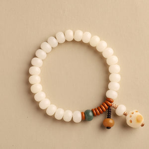 White Jade Bodhi Root Bracelet for Women, Bodhi Seed Buddha Bead Single Circle Bracelet for Couples, Small Fresh Charcoal-fired Cat Claw Plate Play Bracelet