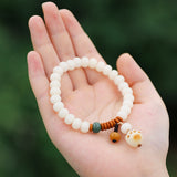 White Jade Bodhi Root Bracelet for Women, Bodhi Seed Buddha Bead Single Circle Bracelet for Couples, Small Fresh Charcoal-fired Cat Claw Plate Play Bracelet