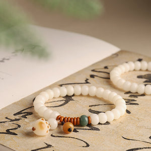 White Jade Bodhi Root Bracelet for Women, Bodhi Seed Buddha Bead Single Circle Bracelet for Couples, Small Fresh Charcoal-fired Cat Claw Plate Play Bracelet