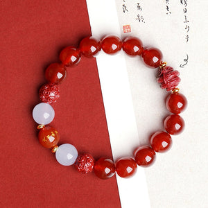 Lucky Year Beads Red Agate Cinnabar Bracelet Twelve Zodiac Gift Bracelet