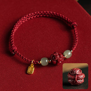 Twelve Zodiac Cinnabar Bracelet Red Rope Hetian Jade Couple Girl's Bracelet Birthday Gift