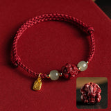 Twelve Zodiac Cinnabar Bracelet Red Rope Hetian Jade Couple Girl's Bracelet Birthday Gift