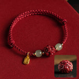 Twelve Zodiac Cinnabar Bracelet Red Rope Hetian Jade Couple Girl's Bracelet Birthday Gift