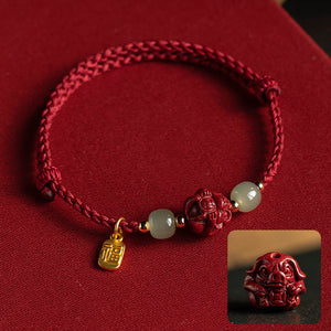 Twelve Zodiac Cinnabar Bracelet Red Rope Hetian Jade Couple Girl's Bracelet Birthday Gift