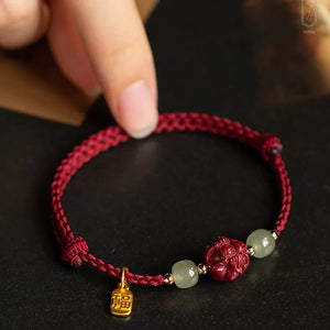 Twelve Zodiac Cinnabar Bracelet Red Rope Hetian Jade Couple Girl's Bracelet Birthday Gift