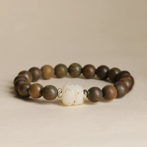 Green Sandalwood Bracelet Female White Jade Bodhi Bracelet Sandalwood Cat Claw Cat Jewelry New Chinese Style Bracelet