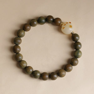 Green Sandalwood Bracelet Female White Jade Bodhi Bracelet Sandalwood Cat Claw Cat Jewelry New Chinese Style Bracelet