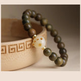 Green Sandalwood Bracelet Female White Jade Bodhi Bracelet Sandalwood Cat Claw Cat Jewelry New Chinese Style Bracelet