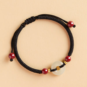 Hetian Jade Peace Buckle Red Rope Bracelet Female Cinnabar Couple Transfer Beads Exquisite-Bracelet New Year Gift