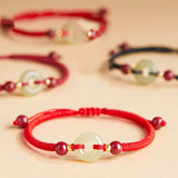 Hetian Jade Peace Buckle Red Rope Bracelet Female Cinnabar Couple Transfer Beads Exquisite-Bracelet New Year Gift