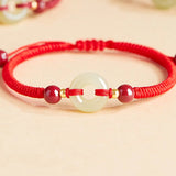 Hetian Jade Peace Buckle Red Rope Bracelet Female Cinnabar Couple Transfer Beads Exquisite-Bracelet New Year Gift