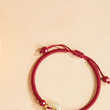 Hetian Jade Peace Buckle Red Rope Bracelet Female Cinnabar Couple Transfer Beads Exquisite-Bracelet New Year Gift