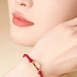 Hetian Jade Peace Buckle Red Rope Bracelet Female Cinnabar Couple Transfer Beads Exquisite-Bracelet New Year Gift