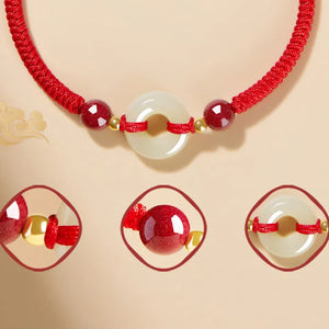 Hetian Jade Peace Buckle Red Rope Bracelet Female Cinnabar Couple Transfer Beads Exquisite-Bracelet New Year Gift