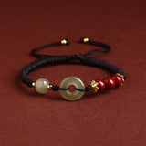 Hetian Jade Peace Buckle Bracelet Zodiac Year Woven Red Rope Vermilion Bracelet Transfer Beads Couple Bracelet