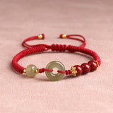 Hetian Jade Peace Buckle Bracelet Zodiac Year Woven Red Rope Vermilion Bracelet Transfer Beads Couple Bracelet