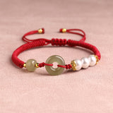 Hetian Jade Peace Buckle Bracelet Zodiac Year Woven Red Rope Vermilion Bracelet Transfer Beads Couple Bracelet