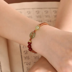 Hetian Jade Peace Buckle Bracelet Zodiac Year Woven Red Rope Vermilion Bracelet Transfer Beads Couple Bracelet