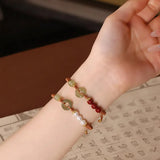 Hetian Jade Peace Buckle Bracelet Zodiac Year Woven Red Rope Vermilion Bracelet Transfer Beads Couple Bracelet