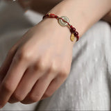 Red Rope Hetian Jade Peace Buckle Bracelet For Men And Women Zodiac Year Transfer Beads Braided Bracelet Couple's Hand Jewelry