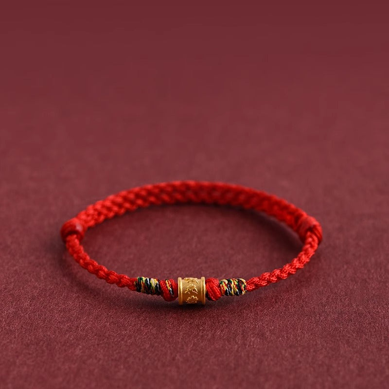 Six Character Mantra Red Rope Bracelet Women's Gold Transfer Bead Bracelet Zodiac Year Gift