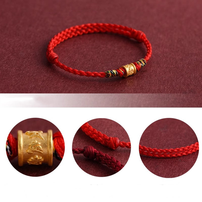 Six Character Mantra Red Rope Bracelet Women's Gold Transfer Bead Bracelet Zodiac Year Gift